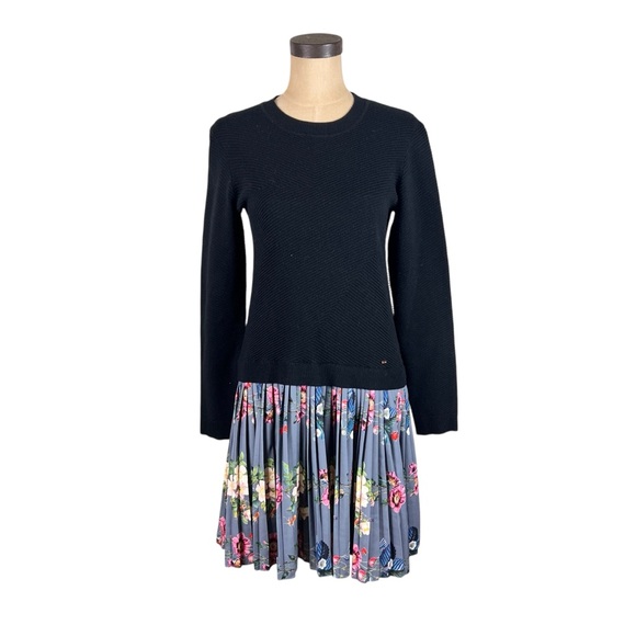 Ted Baker Izitaa Oracle Knit Skater Dress Pleated floral Print Skirt SZ 3 - Picture 2 of 11